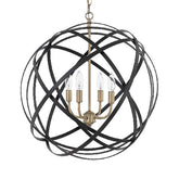 Lámpara de araña esférica con estilo vintage, lámpara colgante metálica de 4 luces con acabado negro para decoración de granja